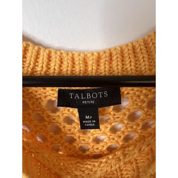 Talbots Sweater Womens Petite Medium Yellow Sleeveless Open Knit Crochet Shell - Picture 2 of 5
